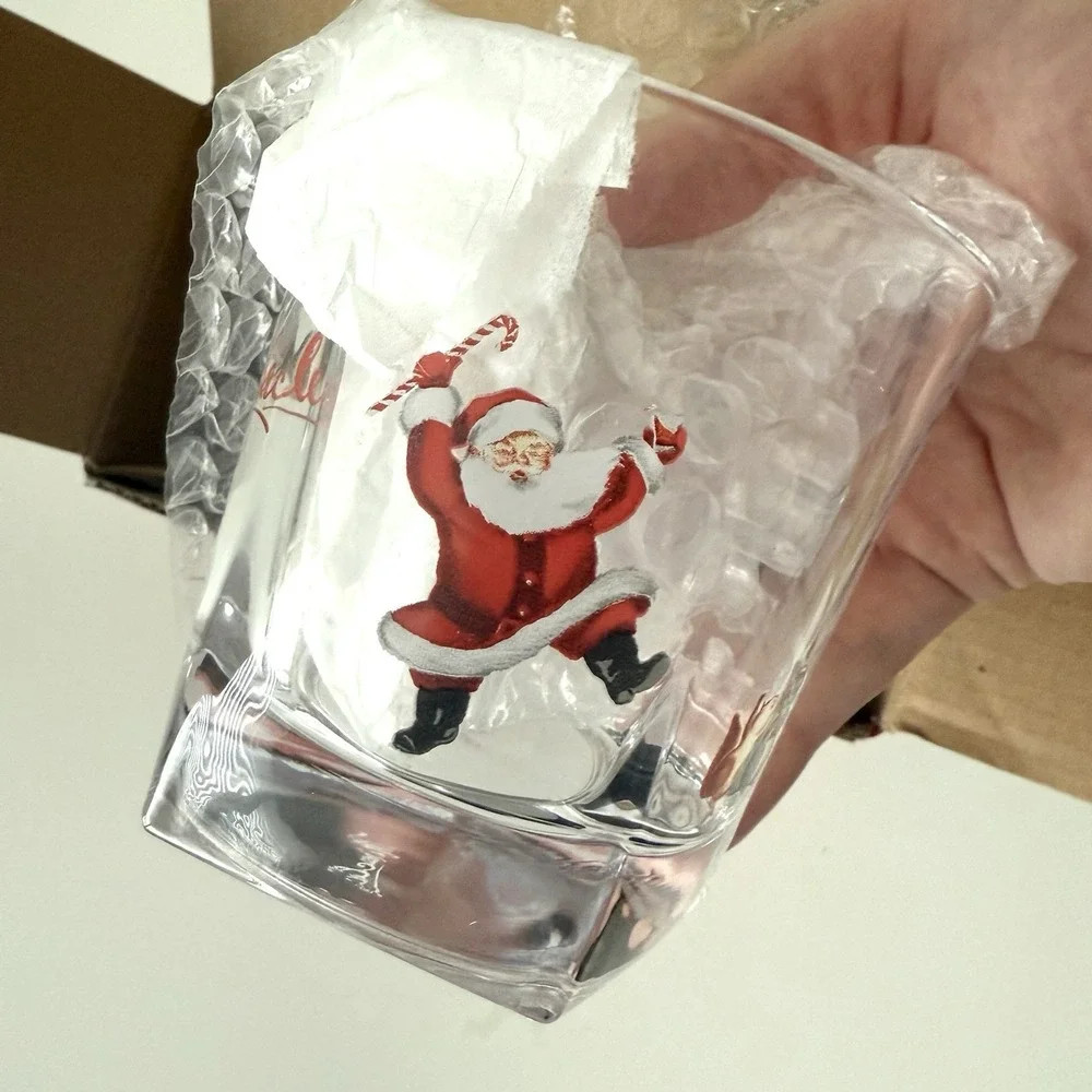 Miracle Double Rocks Glasses‎ Set Of Two Santa Retro Christmas Holiday
